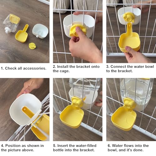 35oz Rabbit Water Bottle, Pet Hanging Automatic Water Dispenser for Small Animal Ferret Guinea Pig Chinchilla Dog Cat (Cage Grid Spacing 1.2''-2.1'') (Yellow)