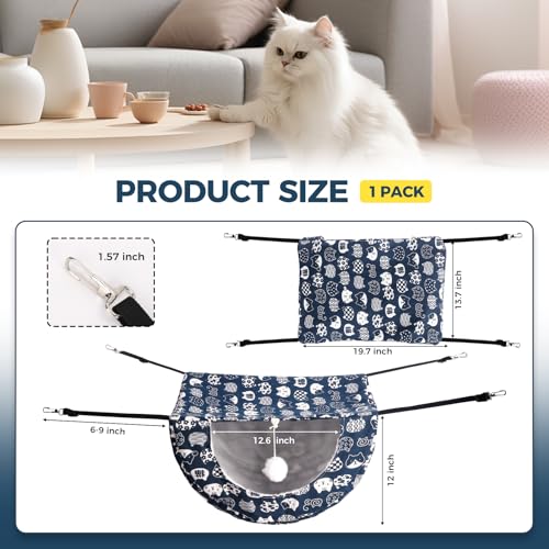 Cat Hammock for Cage with Ball,Hanging Pet Hammock Bed Adjustable,Double Layer Soft Sleeping Hammock for Cats,Ferret,Puppy,Rabbits,Small Animals,1Pack (Blue) - color: Blue