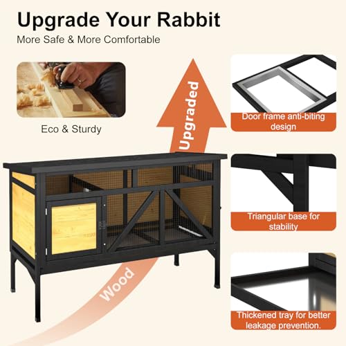 TIMHAKA 46.7" Rabbit Cage Elevated Bunny Cage Indoor, Outdoor Rabbit Hutch Hamster Cages for Small Animals, Wooden Guinea Pig Cages with Removable Tray & Waterproof Asphalt Roof & Bottom Wire Mesh - size: 46.7"L x 22.1"W x 31.5"H