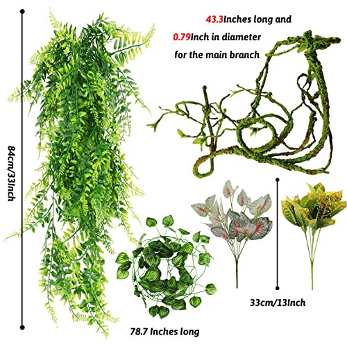Reptile Plants, Terrarium Hanging Plant Vines Artificial Leaves Reptile Hide, Leopard Gecko Tank Accessories, Terrarium Decorations for Bearded Dragon Lizard Snake Geckos Chameleon