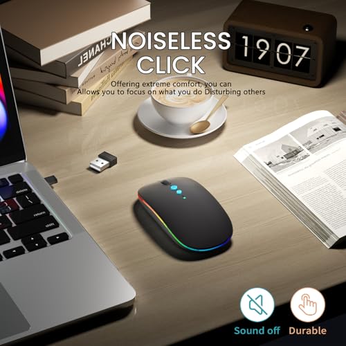 Halpilt LED Wireless Mouse A100S Rechargeable Portable Silent Mouse with Optional USB and Type-C Receiver 3-Speed Adjustable DPI for PC/Mac/Laptop (Frosted Black) - color: Ink painting
