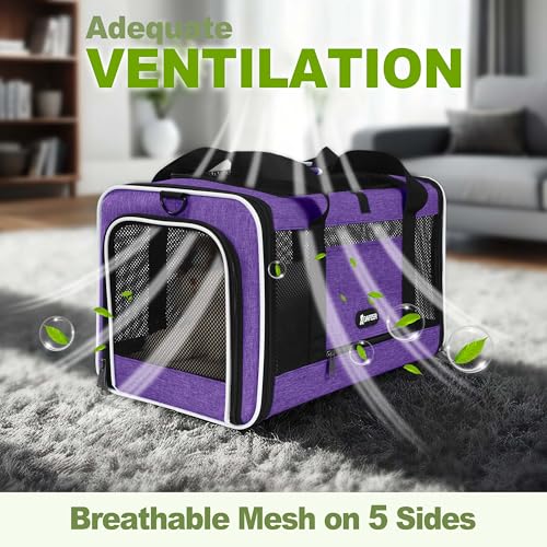 GAPZER Pet Carrier for Cat 18x11x11 Inch, Top Load Small Dog Car Ride Crate | 4-Sided-Ventilated Kitten Carry Purse, Soft Portable Pomeranian Cloth Kennel in Cabin, Kitty Taxi Bag FAA Complaint Car Seat - color: Purple