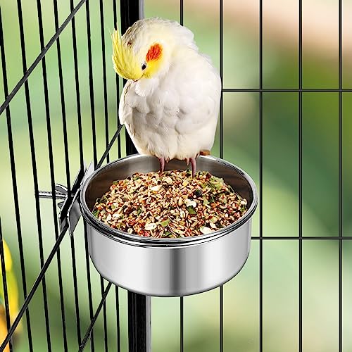 Dog Bowl Stainless Steel Pet Hanging Food Water Bowl Cage Feeding Cup Feeder for Dogs Cats Rabbits Birds Small Animal (Medium) | Rust-resistant, detachable bracket for easy cleaning & refilling, no spill, for dogs/cats/rabbits/birds cage kennel, 20oz - co