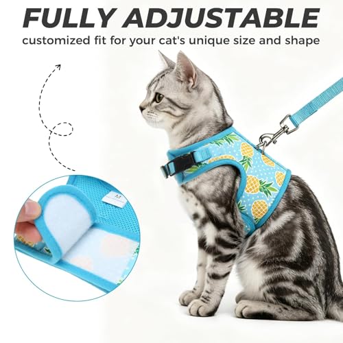 BINGPET Cat Harness and Leash Set, Escape Proof and Adjustable, Small | Step-in Vest, Lightweight Soft Breathable Mesh, Hook & Loop, Easy Control for Kittens & Small Cats Walking Travel - color: Pineapple, size: Small