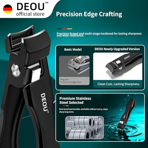 DEOU Nail Clippers Set, Stainless Steel Manicure Kit for Thick Hard Ingrown Nails, Anti-Splash with Nail File, Portable Keyhole Design, Gift Box for Home Travel (Black Flat-Mouth Scissors) - color: Black Flat-mouth Scissors