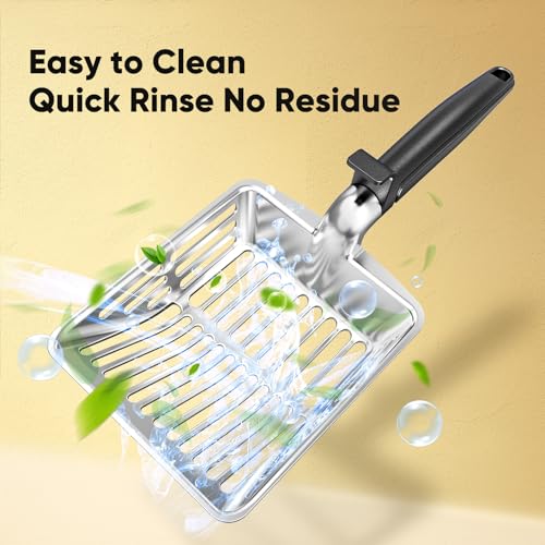Metal Cat Litter Scoop, Large Cat Scooper with Deep Shovel & Dual Sifting Holes for Fast & Precise Sifting, Space Aluminum Kitty Litter Scooper with Long Handle & Easy-to-Hang Hook - Black - color: Black
