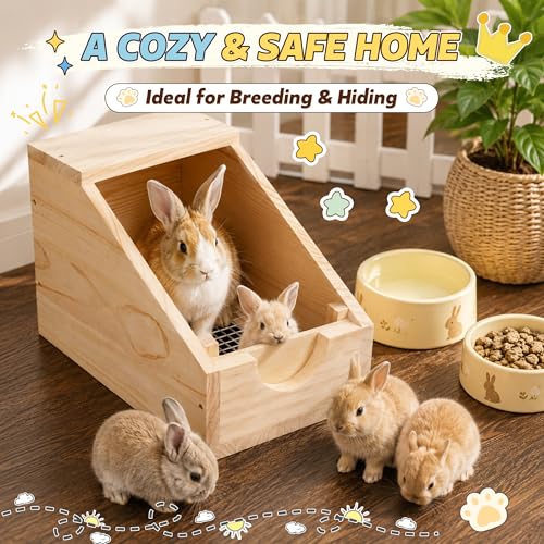 16" Wooden Rabbit Nesting Box with Stainless Steel Mesh Floor, 2cm Thick Natural Pine Bunny Breeding Box, Secure Rabbit Birthing Box & Hideout for Hutch, Easy-Clean Nesting House (2 Pcs) - color: 2 Pcs