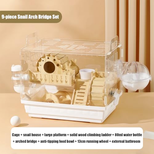 Acrylic Hamster Cage,Small Animal Houses&Habitats with Accessories,Hamster Enclosure with Stairs,Clear Pet Mice House,For Dwarf Gerbil,Dwarf Hamster,Pet Mice(White,13.78"L*10.23"W*10.83"H) - color: White