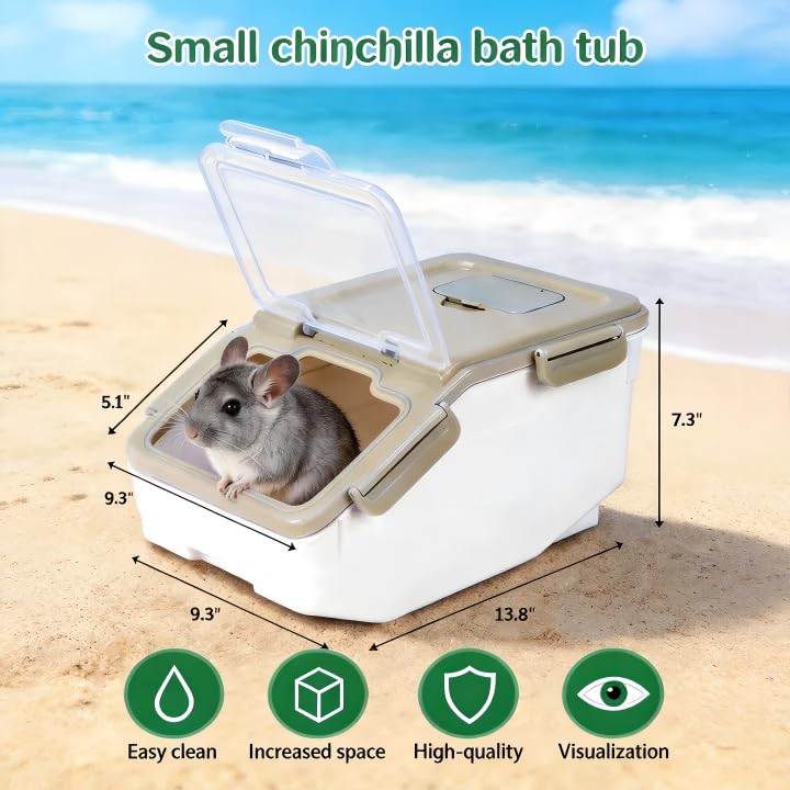 Extra Large Chinchilla Sand Bath Container Kit with Wash and Care Accessories, Chinchilla Dust Bath House, Plastic Dust Bath House for Chinchillas, Hamsters, Hedgehogs, Guinea Pigs and Small Animals