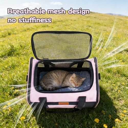 YUNIQUE Soft-Sided Cat & Dog Carrier for Pets Up to 15 Lbs, Airline Approved Collapsible Travel Puppy Carrier with Lightweight Fabric Design (Pink) - color: pink