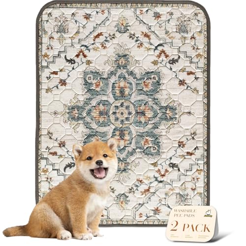 nunubaby Washable Pee Pads for Dogs, Stylish, Non-Slip and Leak-Proof Pee Pads. Reusable Potty Pads for Dogs for Crates and Floors.(Beige/Floral, 18" x24" ) - color: Beige/Floral, size: 18x24 Inch (Pack of 2)
