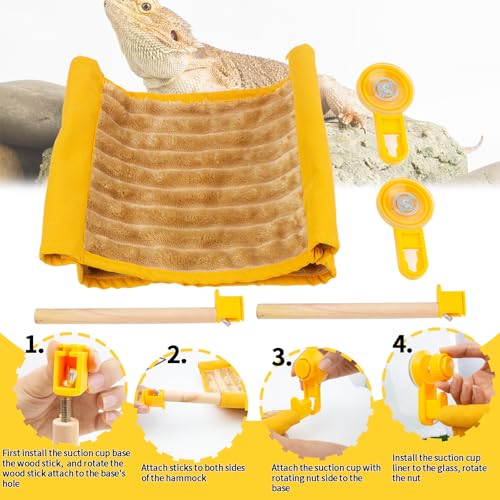 FlidRunest Bearded Dragon Hammock with Suction Cups, Soft Lizard Hammock Bed, Winter Warm House Tent, Reptile Tank Perch-Yellow - color: Standard - Yellow