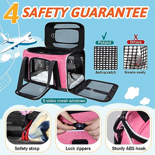 Top-Expandable Small Pet Carrier 18"x13"x9.5" Airline Approved | for Southwest Airlines, Lockable Safety Zippers and Anti-Scratch Mesh, Soft-Sided, Pets Under 10 Lbs, Pink - color: Pink, size: 18.0"L x 13.0"W x 9.5"H