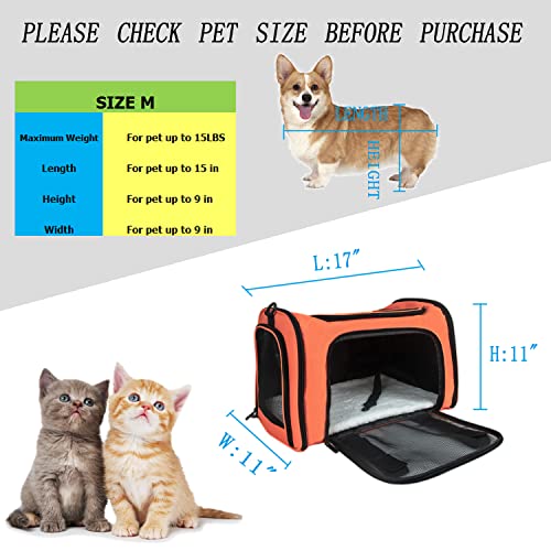 Soft Sided Carrier for Small Medium Cats Dogs,TSA Airline Approved Collapsible Travel Pet Carrier (Medium, Orange) - color: Orange, size: Medium