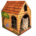 Cinrobiye Cardboard Cat House with Scratcher, Indoor Cat Condo Cat Cave Hideout with Scratch Pad, Cardboard Cat Playhouse Bed for Cats, Kittens, Rabbits & Small Pets (Brown2) - color: Brown2