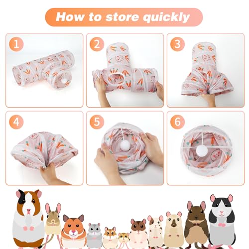 Rypet Guinea Pig Tunnel 3 Way Collapsible Small Pet Tunnels and Tubes with Interactive Ball for Baby Rabbit Ferret Hamster Chinchilla Hedgehog Hiding and Resting-White - color: White