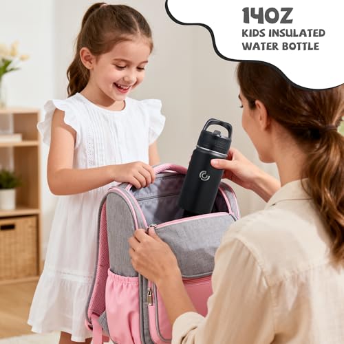 14 Oz Kids Water Bottle, Stainless Steel Water Bottle with Straws, Leak-Proof, BPA-Free, Insulated Water Bottles for School Boys & Girls|Black - color: Black