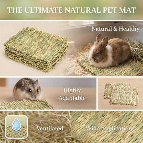 Sukh Bunny Mat for Rabbits - 3 Pack Natural Woven Rabbit Grass Mats | Rabbit Mat, Bunny Bedding & Cage Bed, Rabbit Cage Accessories, Bunny Supplies for Guinea Pigs, Chinchillas and Hamsters - size: 3 PCS