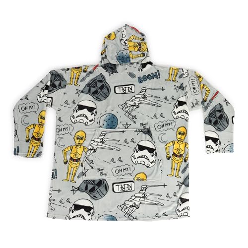 Jay Franco Wearable Throw Blanket – Oversized Plush Hooded Blanket with Pocket, Ultra Soft Cozy Fleece Throw for Lounging, Travel, Gray - Star Wars, 34x38 - Adult - color: Gray - Star Wars, size: Adult