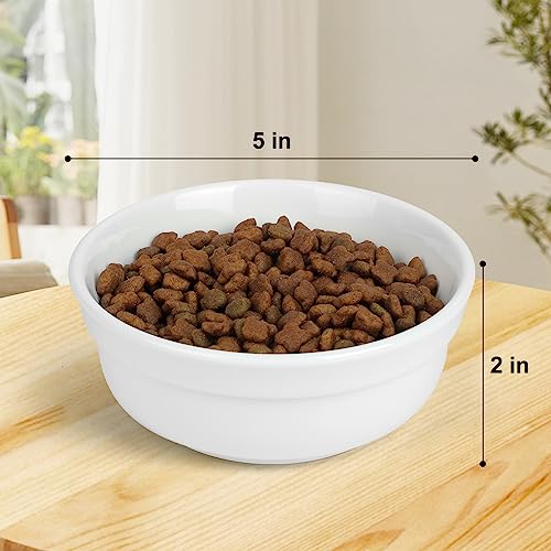 COMESOON 5" Ceramic Cat Bowl with Paws Pattern, Cat Food Bowl for Food and Water, Healthy Cat Dishes for Indoor Cats and Small Dogs, Dishwasher Safe & Microwaveable - White