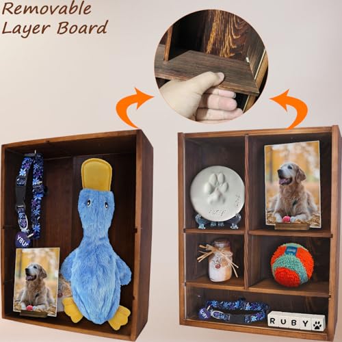 Solid Wood 11*14" Pet Memorial Shadow Box with Adjustable Shelves | Pet Memory Box Display Case for Dogs or Cats Frame Urn Ashes Nose Paw Print Keepsake for Pet Sympathy Gift- Charred Black - color: Charred Black