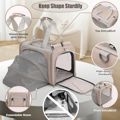 Small Dogs Carrier Airline Approved Soft Cat Carriers Stylish Expandable Pets Carriers Puppies Kitties Cage,Ventilated,Rabbit Bunny Small Animals Travel Outdoor Khaki Color - color: Khaki