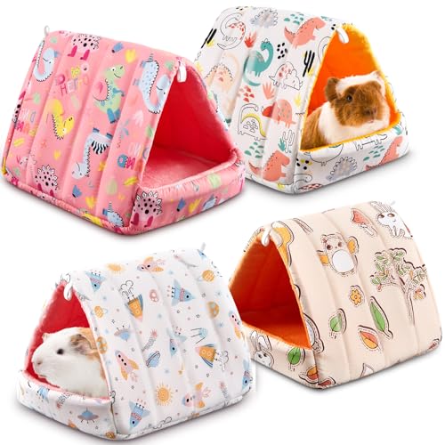 Cinnvoice 4 Pcs Guinea Pig Hideout, Guinea Pig Bed Tunnel, Rabbit Washable Small House Cage Accessories for Bunny Hedgehog Mouse Chinchillas Hamsters Ferrets Bearded Dragons Rats(Cartoon, 7.9 in) - size: 7.9 in, style: Cartoon