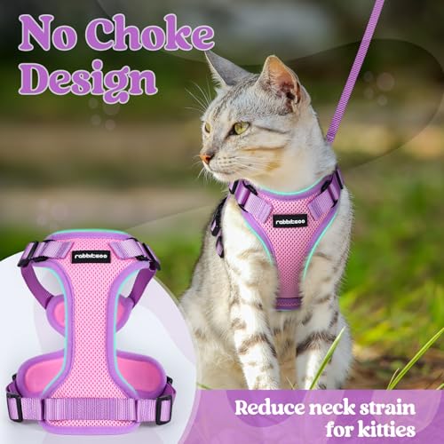 rabbitgoo Cat Harness and Leash Set, Escape Proof, Pink & Purple | Adjustable Fit, Snap Buckles, Soft Breathable Vest, Secure Clip, Reflective Strips, for Average Cats Walks, S - color: Pink & Purple, size: S