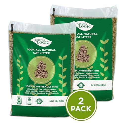 Nature's Logic 100% Natural Pine Pellet Cat Litter - Dust-Free, Unscented, Biodegradable - Safe for Cats, Kittens, Reptiles & Small Pets - Highly Absorbent - 24lb (2,12lb) - size: 12 lb (Pack of 2)