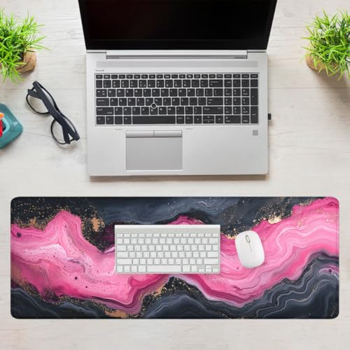 Abstract Marble Gaming Mouse Pad Desk Pad Pink and Black XL Mouse Pad Large Mousepad Extended Laptop Keyboard Mat Gaming Desk Pad Mouse Mat Office Computer Keyboard Laptop Home 31.5"x11.8" - color: Abstract Marble, size: 31.5L x 11.8W inches