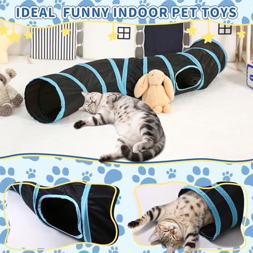 Pet Cat Tunnel, S-Shaped Tunnels for Indoor Cats, Collapsible Pet Tunnel for Kitten, Puppy, Rabbit, 25cm-Wide Tunnels, Durable & Breathable, with Peek Hole Toy Ball - color: S-Shaped Tunnel & Black/Blue