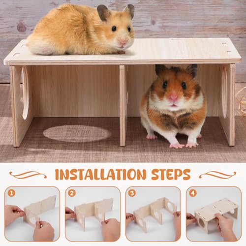Ipetboom Hamster Wood Hideout Solid Wood Hamster House Guinea Pig Hideout Rodent for Sleeping Hiding Chewing Cage Decor 8.26 X 4.33 X 3.14 in
