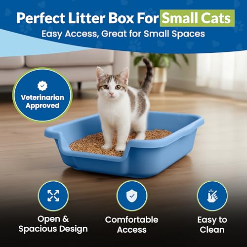 KittyGohere Senior Cat Litter Box Small with Scoop, 2 Pack Blue | Open Top Low Entrance Kitty Litter Box With With Long-handle Jumbo Scoop, Lightweight & Durable Litters Box, Made in USA - color: Little Boy Blue, size: Small(2 Pack) with Scoop