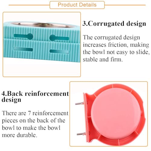 kathson Crate Dog Bowl, Removable Stainless Steel Hanging Pet Cage Bowl Food & Water Feeder Coop Cup for Cat, Puppy, Birds, Rats, Guinea Pigs (2pcs, Pink and Blue) - color: Pink, Blue, size: 2 PCS