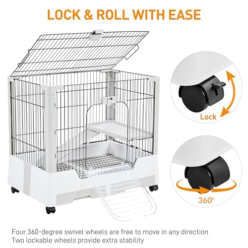 Yaheetech 30'' Small Animal Cage 2-Level Open Top Rabbit Cage on Wheels with Pull-Out Tray for Guinea Pig, Ferret, Chinchilla, Kitten, Bunny Small Animal Hutch, 30'' W × 20'' D × 27'' H - size: 30.0"L x 20.0"W x 27.0"H