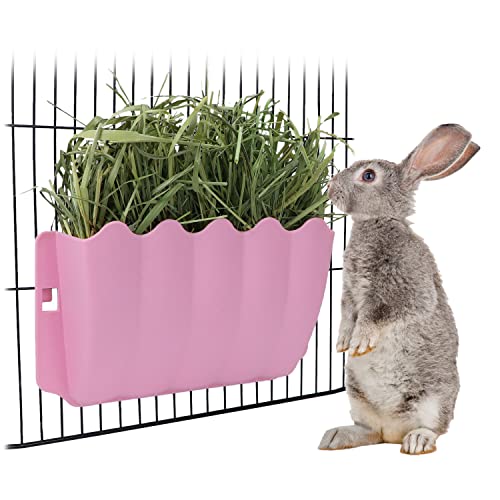 Litewoo Rabbit Hanging Hay Feeder Rack Guinea Pig Mess-Free Dispenser Hay Bowl Manger Rack Wall-Mounted for Small Pets Rat Chinchilla Ferret Squirrel Cage Accessories (Pink) - color: PINK
