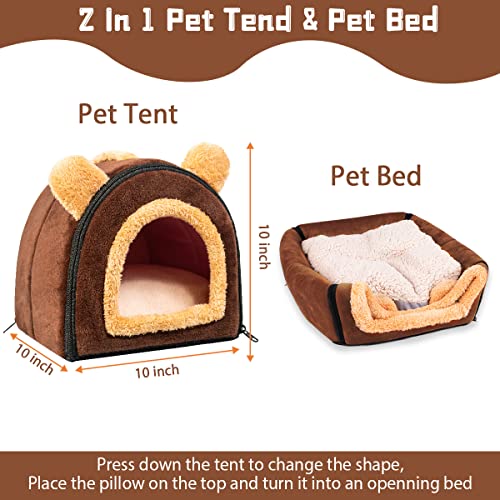 Pet Soft Guinea Pig & Rabbit Cozy Hideout House - Small Animal Bed for Guinea Pigs, Rabbits, Hamsters, Rats & Chinchillas Cave Bed (Coffee)