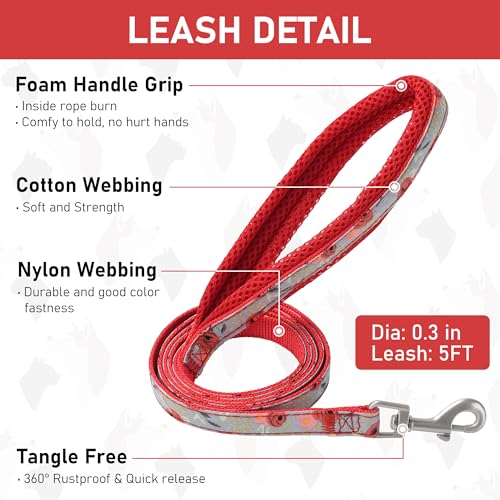 GAMUDA Small Dog Harness Collar and Leash Set, Step in No Chock No Pull Soft Mesh Adjustable Dog Vest Harnesses Plaid Reflective for Dogs Puppy Cats Kitten Rabbit (Red Flower, S) - color: Red Flower, size: S
