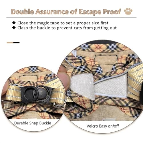 Escape Proof Cat Harness and Leash, Adjustable Vest, Beige, M | Soft Reflective Mesh with Dual D-Rings, Step-In Fit, Quick Buckle and 5 ft Leash for Outdoor Walks, Training and Vet Visits - color: Beige, size: M