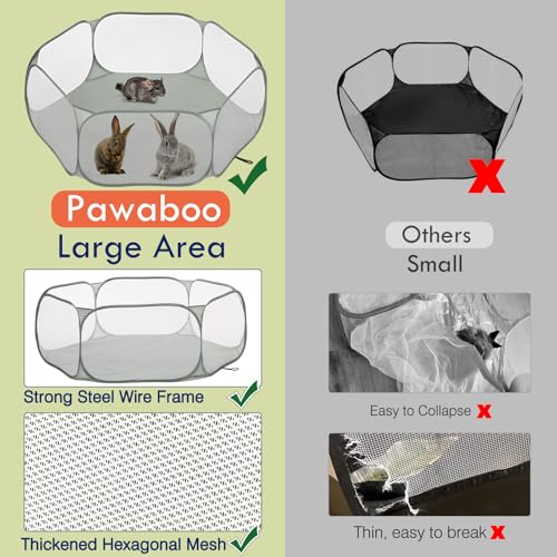 Pawaboo Small Animals Playpen, Gray | Waterproof Small Pet Cage Tent, Strong Steel Wire Frame, Portable Outdoor - color: Gray