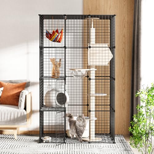 Cat Cages Playpen Indoor, 4 Tier Large Cat Crate Cat Enclosure for Cats, Metal Guinea Pig Cages,Wire Ferret Cage Catio for Kitten,Rabbit,Bunny,Chinchilla,Iguana - size: Non-Wheeled 4-Tier(Stable)
