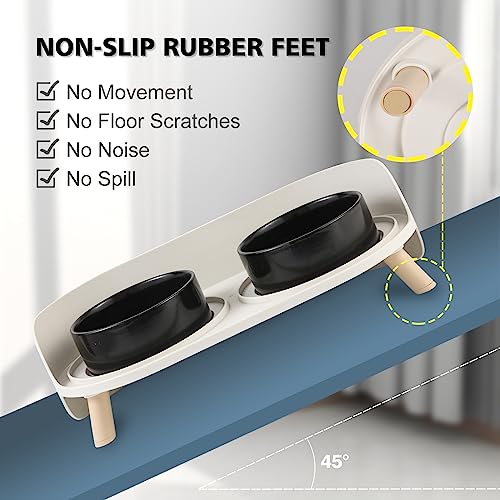 Raised Cat Food and Water Bowl Set - Elevated Ceramic Dishes with Non-Slip Stand and Splash Guard for Small Dogs - 2 x 320 ML (4.9 OZ) - Black - color: Black, size: Small