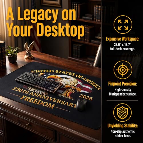 Large 250 Anniversary Mouse Pad,Eagle and USA Flag Design - color: Black 1