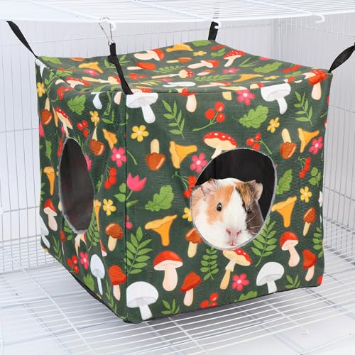 4 Pack Ferret Hammock Set for Cage Comfort Rat Bedding Accessories | Soft Small Animal Hanging Hammock Hideaway Tunnel Toys Cage Accessories for Guinea Pig Hedgehog Sugar Glider Green Mushroom