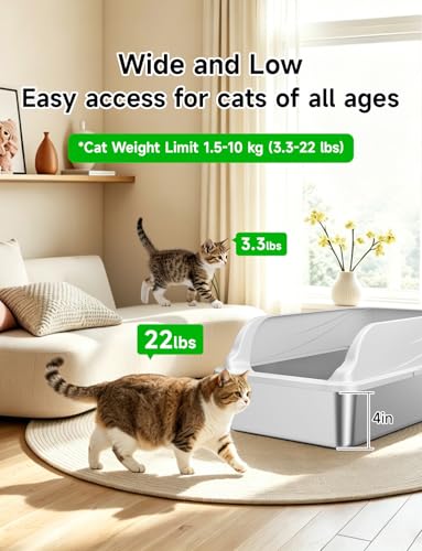 2PACK Stainless Steel Litter Boxes with Lid, Large Metal Pan Include Scoop | Odor Free Litter Pan Include Scoop Easy Cleaning Anti-Scratch Kitty Cat Box Anti-Urine Leakage, Non-Sticky - color: Grey 2PACK XL