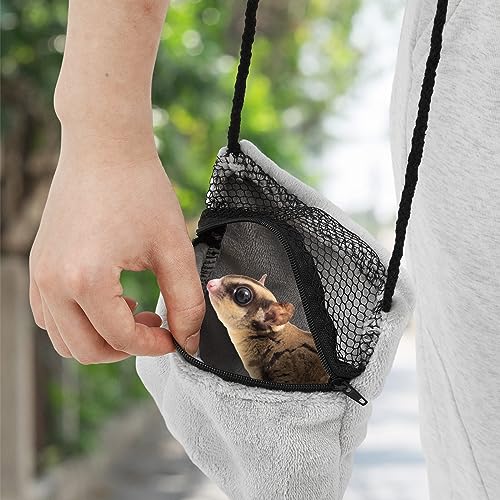 2 Pcs Sugar Glider Pouch Breathable Carrying Bonding Pouch Soft Hamster Carrier with Strap Zipper Small Animal Travel Sleeping Bag Cage Accessories for Rat Reptile Other Small Pets(Gray) - color: Gray