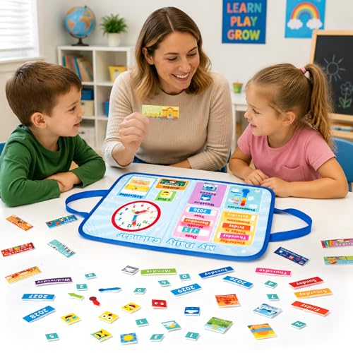 WATINC Travel Felt Board Story Set - Portable Felt Board Educational Birthday Gift for Boys Girls, Themed Storytelling Preschool Early Learning Interactive Play Kit for Toddlers (Calendar) - style: Calendar