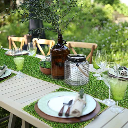 GLOBREEN Artificial Grass Squares Placemats Green Easter Table Centerpiece Decor Golf Theme Party, Birthday, Baby Shower, Dining, 12" x 12", 6 Pack - size: 12" x 12"/6PCS