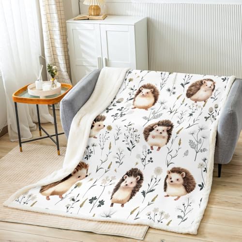 Cute Animal Sherpa Blanket, Kawaii Kids Throw - Hedgehog Pattern, Cozy Flannel Fleece, 40"x50" - color: Multi 03, size: 40*50