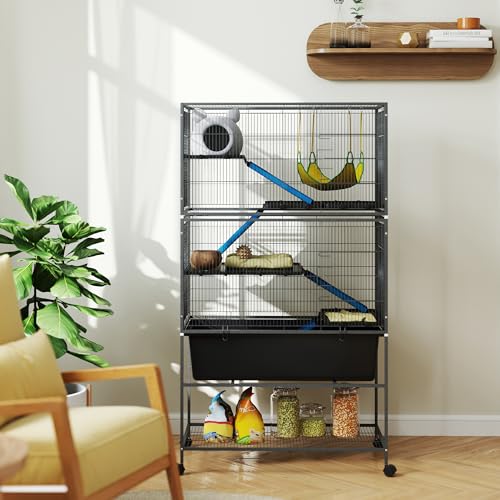 PawHut 59" 5-Level Small Animal Cage, Rolling Ferret Chinchilla Cage with Slide Out 6.3" Deep Tray, Non-Slip Cloth Covered Ramps, Hammock, for Rabbits, Pet Mink, Squirrel, Dark Gray | Ferret Chinchilla Cage, Slide Out 6.3" Deep Tray, Non-Slip Cloth Covere